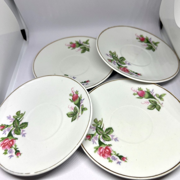 Vintage Demitasse Set of 4 Tea Cups w/ Saucers Rose Floral Pattern Made in China - Picture 2 of 9